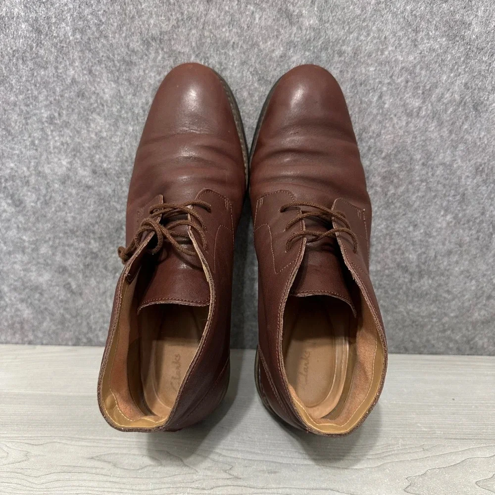 Clarks Flow Top Chukka Boots Mens 10.5 Brown Leather Lace Up‎ Casual Ankle Boots
